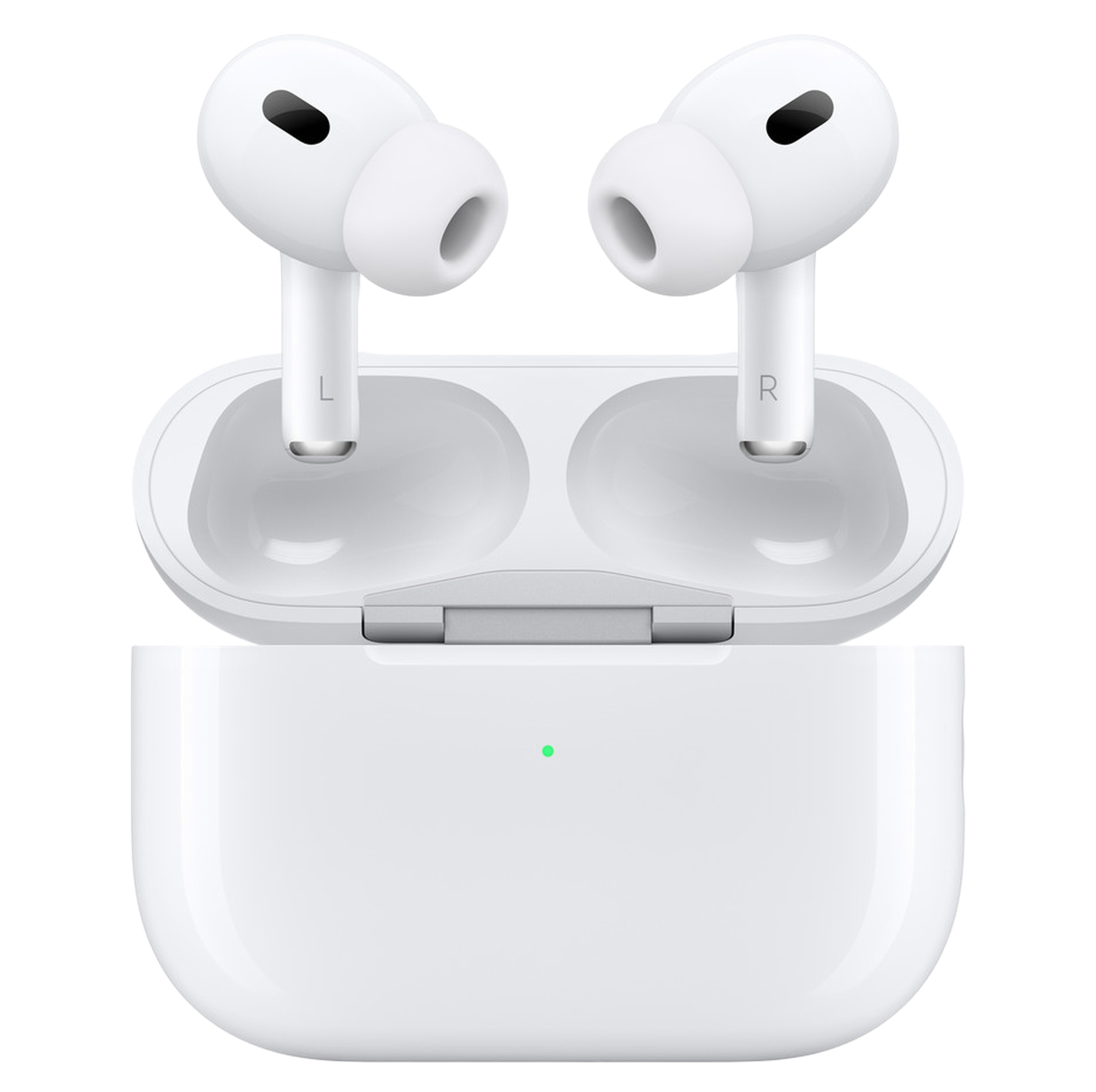 هدفون بلوتوثی اپل مدل AirPods Pro 2nd Generation با نویز کنسلینگ فعال (ANC)، نویز کنسلینگ میکروفون (ENC)، درگاه شارژ USB Type-C، با قابلیت شارژ بی‌سیم، دارای میکروفون دوگانه از نوع Beamforming، مقاومت در برابر رطوبت و عرق
