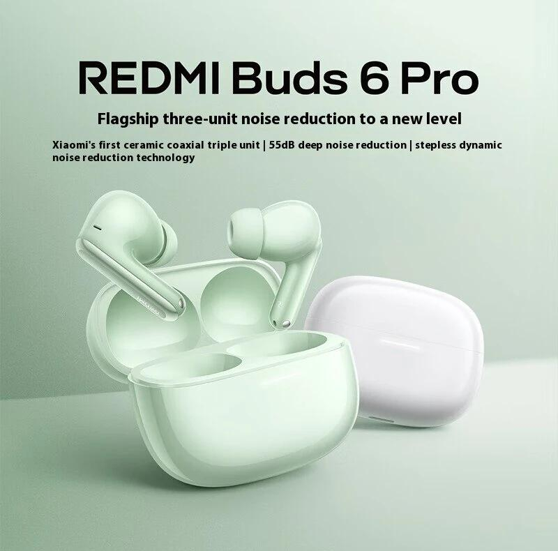 هدفون بلوتوثی شیائومی مدل Redmi Buds 6 Pro با نویز کنسلینگ فعال (ANC)، نویز کنسلینگ میکروفون (ENC)، درگاه شارژ USB Type-C، قابلیت اتصال همزمان به دو دستگاه، مقاوم در برابر گرد و غبار