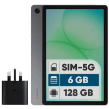 تبلت 11 اینچ سامسونگ مدل Galaxy Tab A11 Plus 5G، ظرفیت 128 گیگابایت و رم 6 گیگابایت، قابلیت پشتیبانی از سیم کارت، رزولوشن دوربین 8 مگاپیکسل، به همراه شارژر دیواری 25 وات سامسونگ مدل EP-TA800