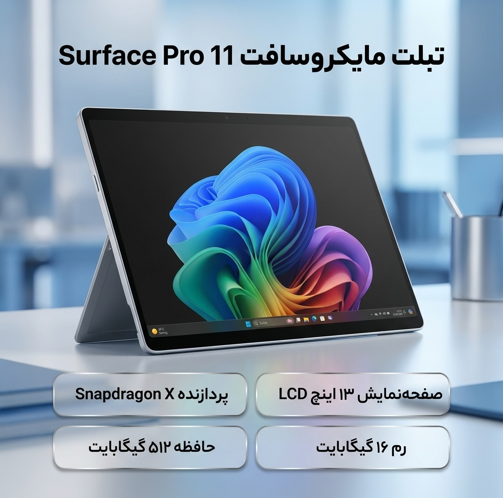 تبلت 13 اینچی مایکروسافت مدل Surface Pro 11-Snapdragon X Plus LCD ظرفیت 512 گیگابایت و رم 16 گیگابایت
