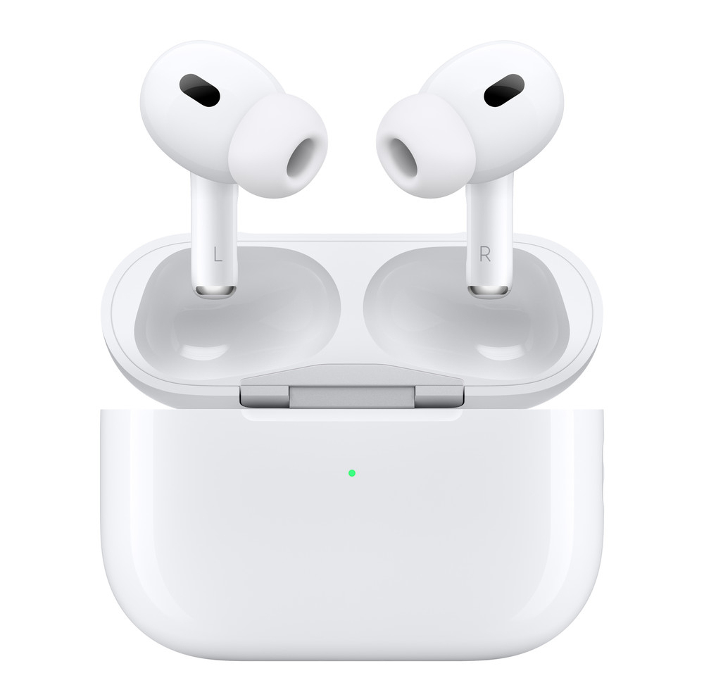 هدفون بلوتوثی اپل مدل AirPods Pro 2nd Generation با نویز کنسلینگ فعال (ANC)، نویز کنسلینگ میکروفون (ENC)، درگاه شارژ USB Type-C، با قابلیت شارژ بی‌سیم، دارای میکروفون دوگانه از نوع Beamforming، مقاومت در برابر رطوبت و عرق