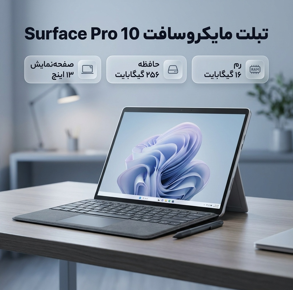 تبلت 13 اینچی مایکروسافت مدل Surface Pro 10-Core Ultra 7 165U ظرفیت 256 گیگابایت و رم 16 گیگابایت به همراه کیبورد Surface Pro Copilot و قلم Slim Pen 2