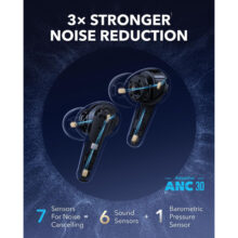 هدفون بلوتوثی انکر مدل Liberty 4 Pro دارای نویز کنسلینگ فعال (ANC)، درگاه شارژ USB Type-C، با قابلیت اتصال به چند دستگاه، پشتیبانی از فرمان لمسی، نمایشگر روی صفحه محفظه شارژ، نشانگر LED، مقاومت در برابر رطوبت و عرق