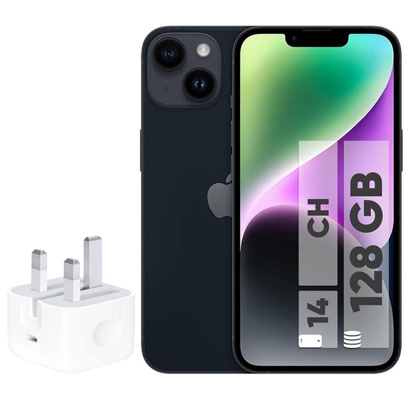 گوشی موبایل اپل مدل iPhone 14 CH دو سیم کارت ظرفیت 128 گیگابایت و رم 6 گیگابایت - به همراه شارژر 20 وات اپل