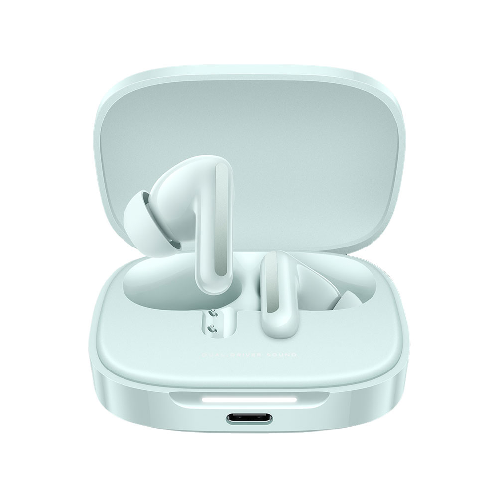 هدفون بلوتوثی شیائومی مدل Redmi Buds 6 با نویز کنسلینگ فعال (ANC)، درگاه شارژ USB Type-C، دارای میکروفون دوگانه با ENC (کاهش نویز محیط)، مقاوم در برابر رطوبت و عرق