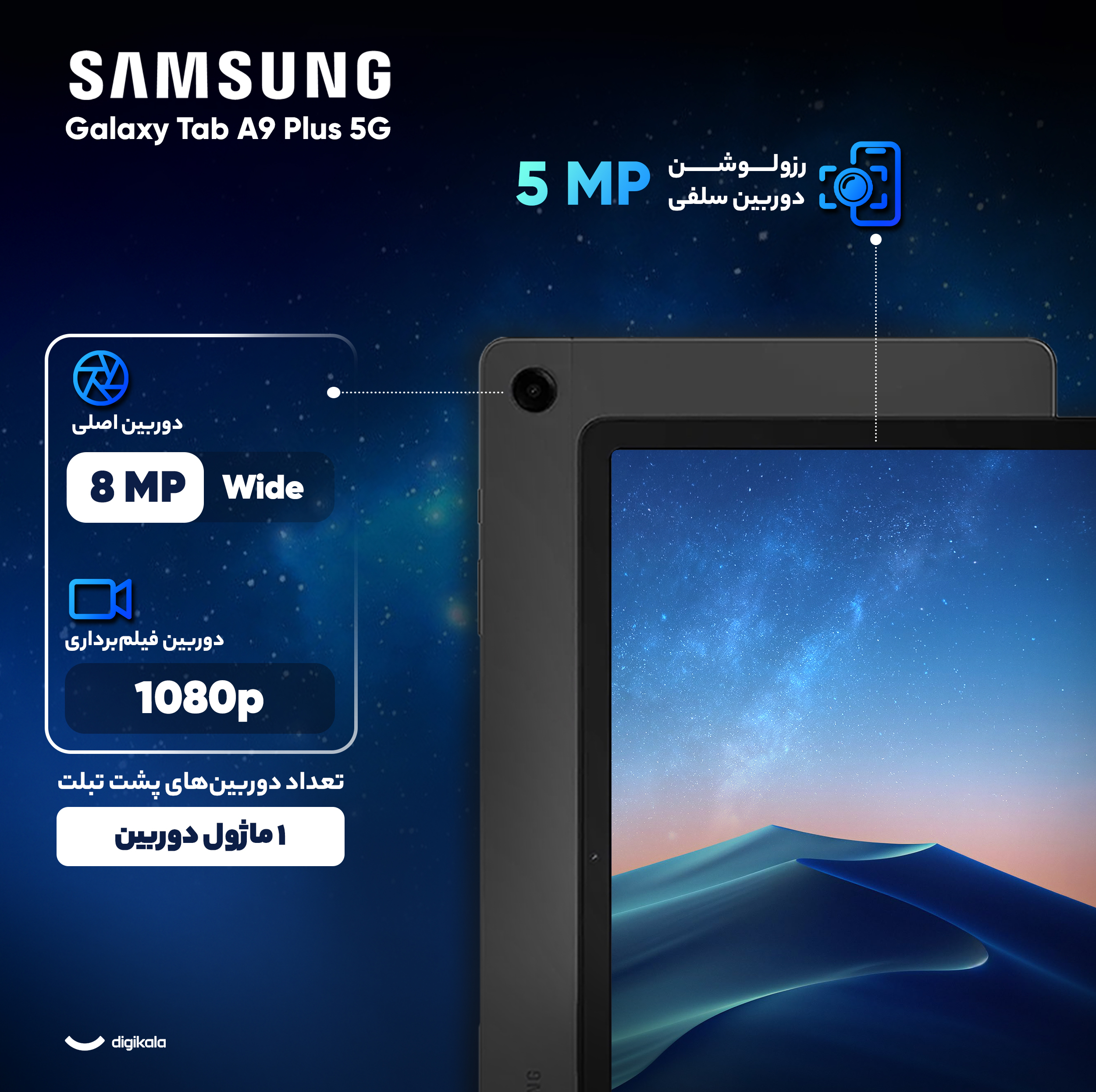 تبلت 11 اینچ سامسونگ مدل Galaxy Tab A9 Plus 5G ظرفیت 128 گیگابایت و رم 8 گیگابایت
