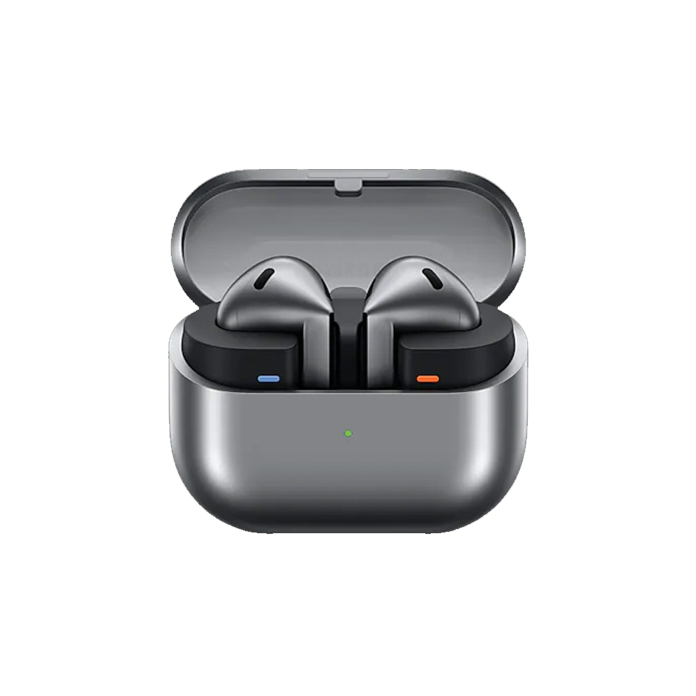 هدفون بلوتوثی سامسونگ مدل Galaxy Buds3 با نویز کنسلینگ فعال (ANC)، نویز کنسلینگ میکروفون (ENC)، درگاه شارژ USB Type-C، با قابلیت اتصال به چند دستگاه، دارای قابلیت صدای 360 درجه، Galaxy AI، میکروفون سه گانه، پشتیبانی از فرمان لمسی، ضد آب و گرد و غبار