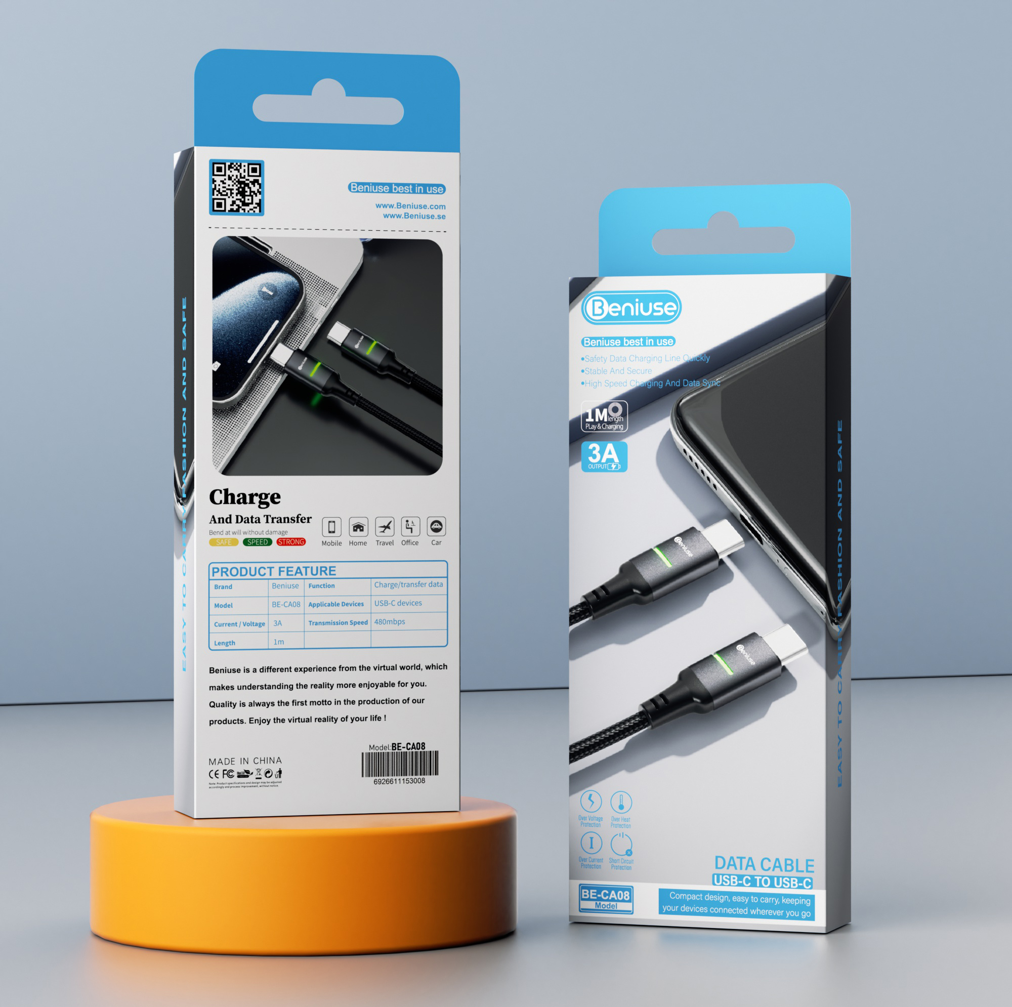 کابل USB-C بنیوس مدل BE-CA08 طول 1متر