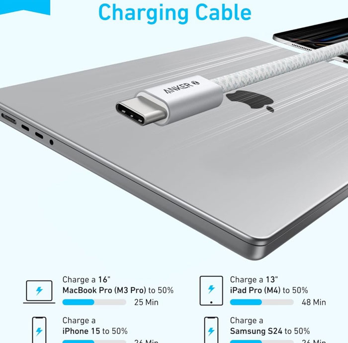 کابل تبدیل USB-C به USB-C انکر مدل Zolo A8060 طول 1.5 متر