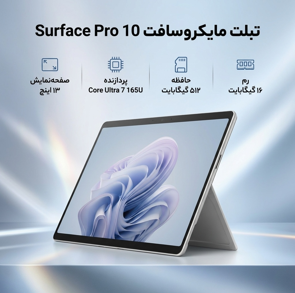 تبلت 13 اینچی مایکروسافت مدل Surface Pro 10-Core Ultra 7 165U ظرفیت 512 گیگابایت و رم 16 گیگابایت