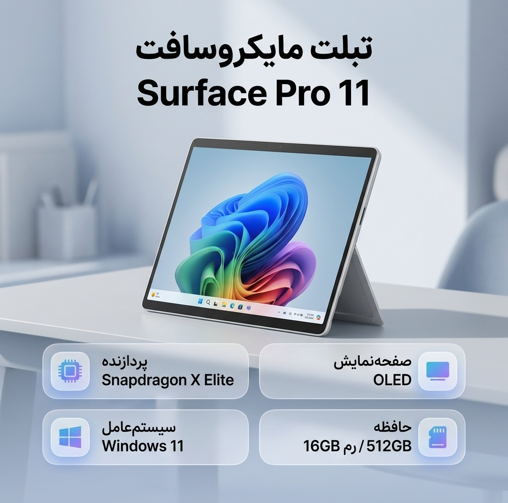 تبلت 13 اینچی مایکروسافت مدل Surface Pro 11-Snapdragon X Elite OLED ظرفیت 512 گیگابایت و رم 16 گیگابایت
