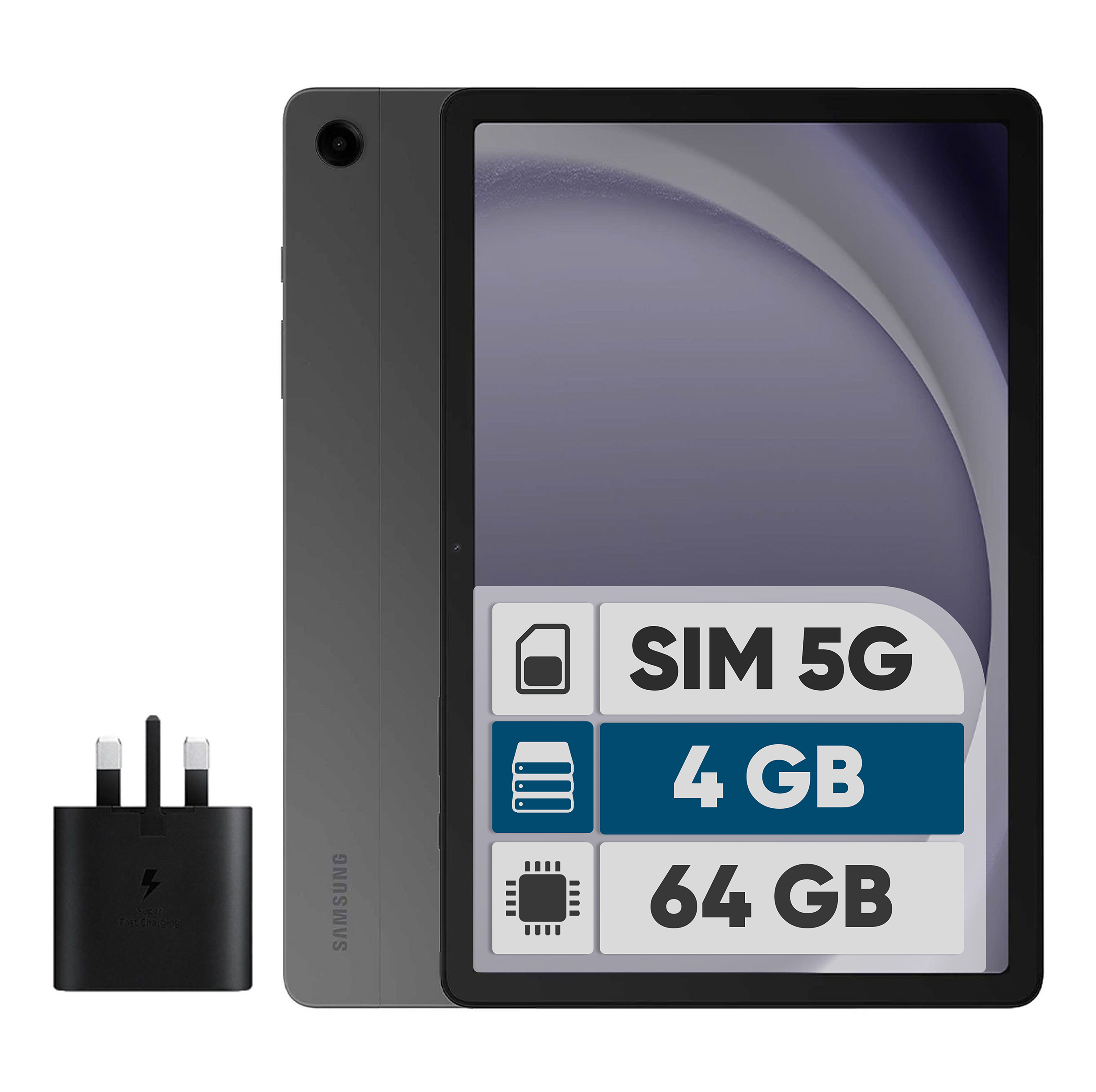 تبلت ۱۱ اینچ سامسونگ مدل Galaxy Tab A9 Plus 5G ظرفیت 64 گیگابایت و رم 4 گیگابایت به همراه شارژر
