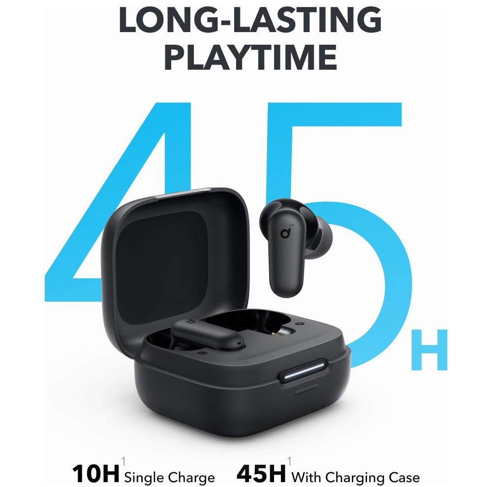 هدفون بلوتوثی انکر مدل Soundcore P30i با نویز کنسلینگ فعال (ANC)، درگاه شارژ USB Type-C، دارای 4 میکروفون با فناوری هوش مصنوعی، مجهز به دکمه لمسی و نشانگر LED مقاوم در برابر رطوبت و گردوغبار