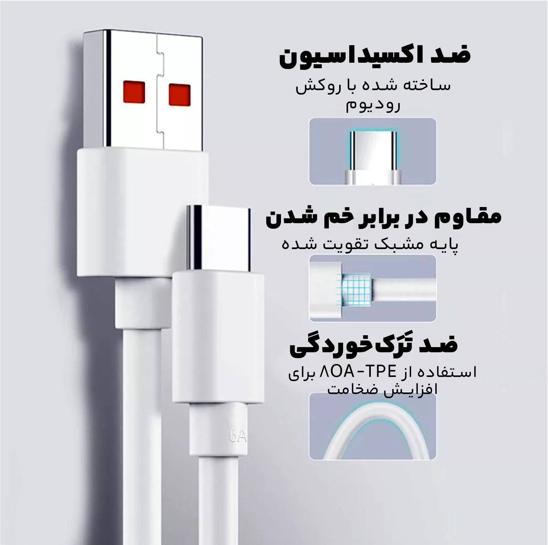 کابل تبدیل USB به USB-C شیائومی مدل Turbo 5A طول 1 متر